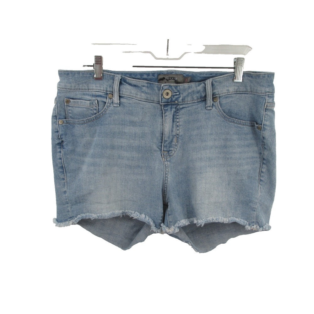 TORRID Cut-Off Jean Shorts Women 14 Light Blue Denim Raw Hem Stretch Beach